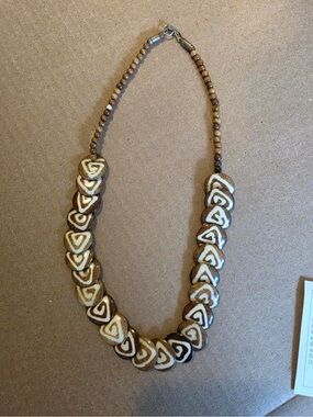 Handcrafted Petoskey Fossil Stone Brown and Cream Heart Bead Necklace